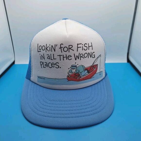 Vintage 80's LOOKING FOR FISH IN ALL THE WRONG PLACES Foam Front Snapback Hat - Picture 1 of 8